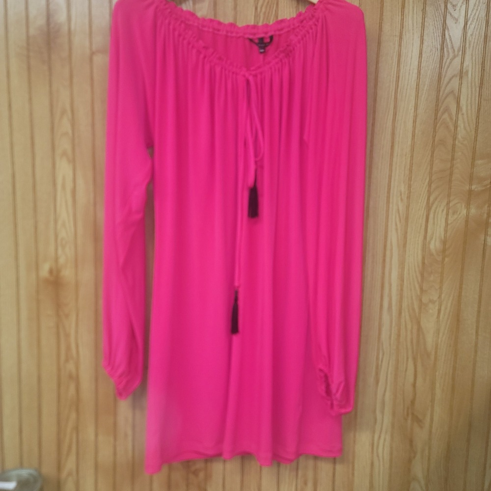 Victorias Secret Neon Pink Tassel Tie Off Shoulder Tunic Top M Barbiecore Boho